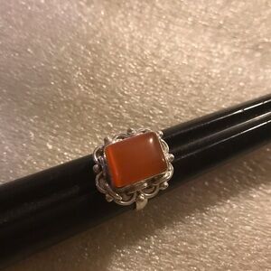 Elegant Silver and Orange Gemstone Ring